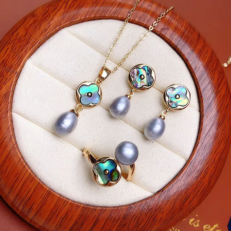 18K Gold Pearl Earrings Set for Women