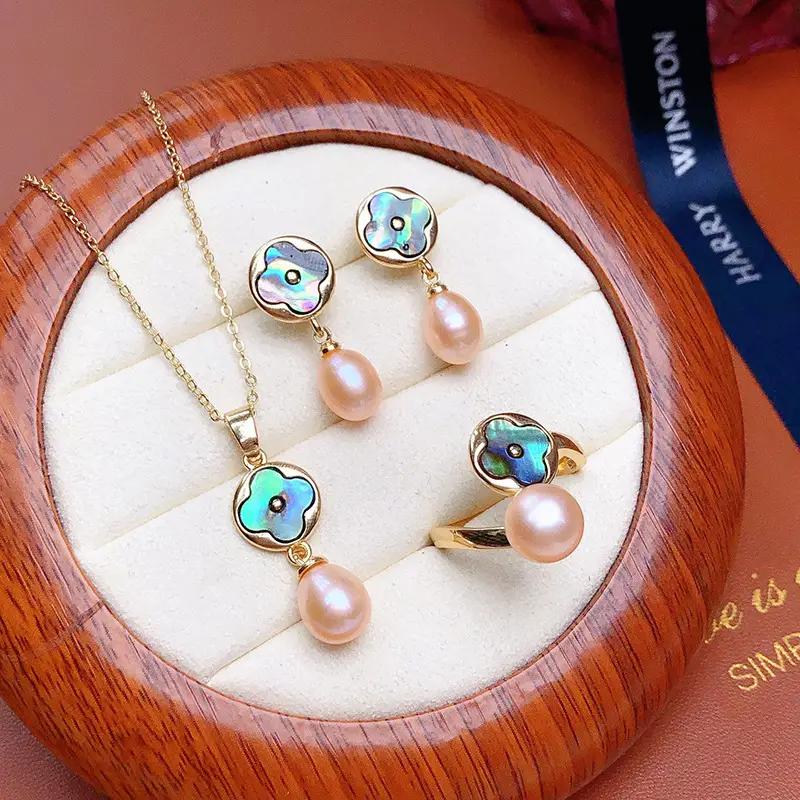 18K Gold Pearl Earrings Set for Women