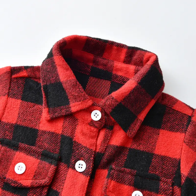Men Plaid Flannel Shirt Single Button Red Green — feature 5