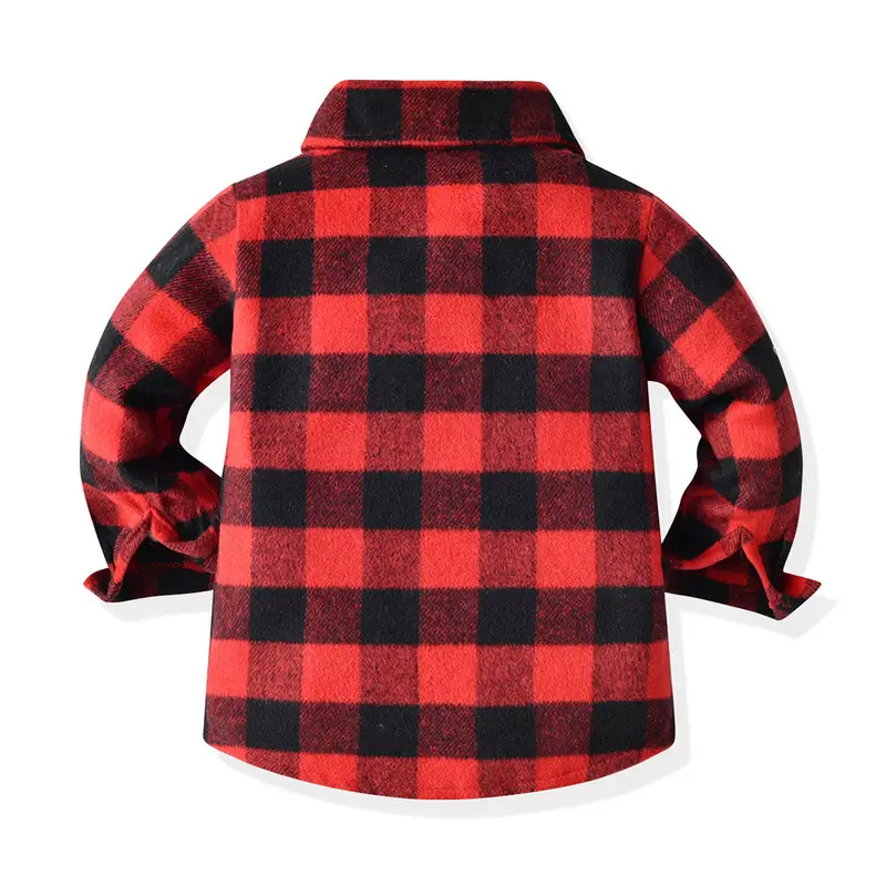 Men Plaid Flannel Shirt Single Button Red Green — feature 6