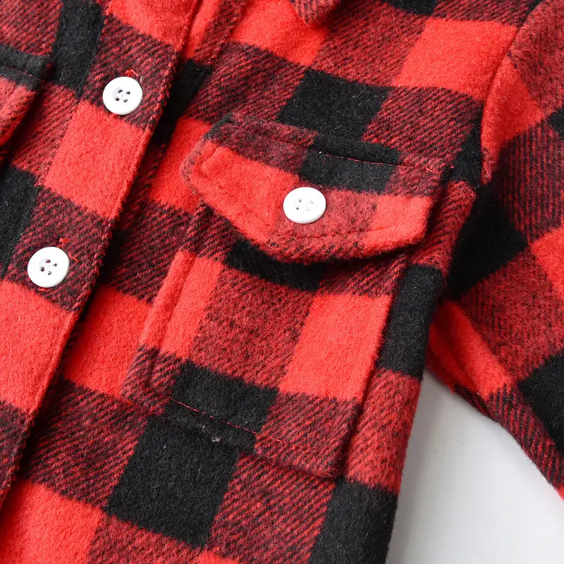 Men Plaid Flannel Shirt Single Button Red Green — feature 7