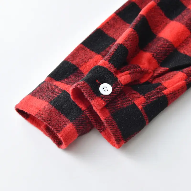 Men Plaid Flannel Shirt Single Button Red Green — feature 8