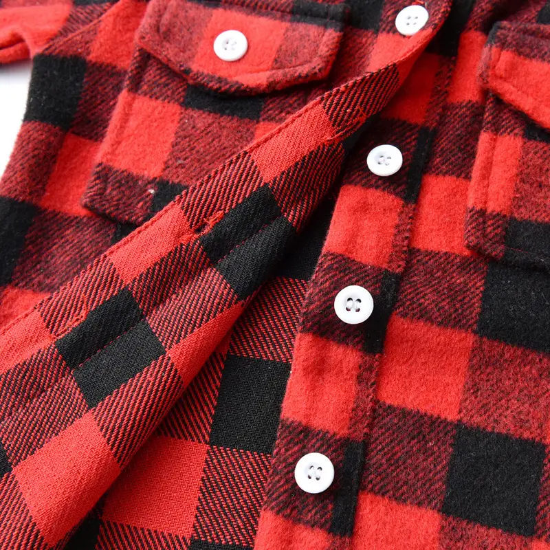 Men Plaid Flannel Shirt Single Button Red Green — feature 9