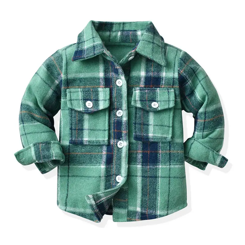 Men Plaid Flannel Shirt Single Button Red Green - Image 13