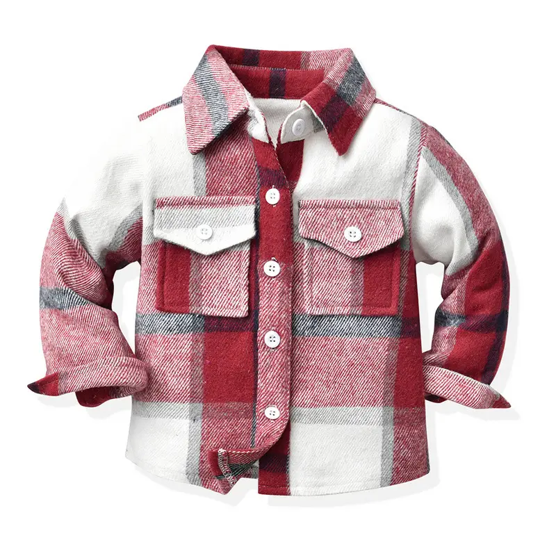 Men Plaid Flannel Shirt Single Button Red Green - Image 7