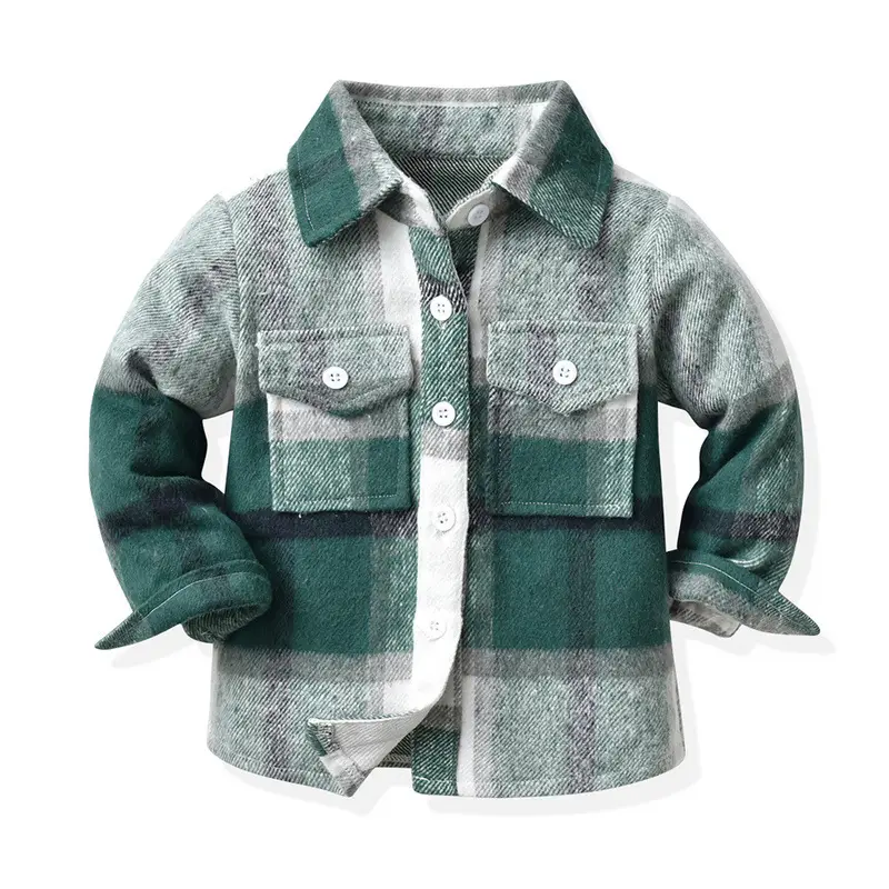 Men Plaid Flannel Shirt Single Button Red Green - Image 8