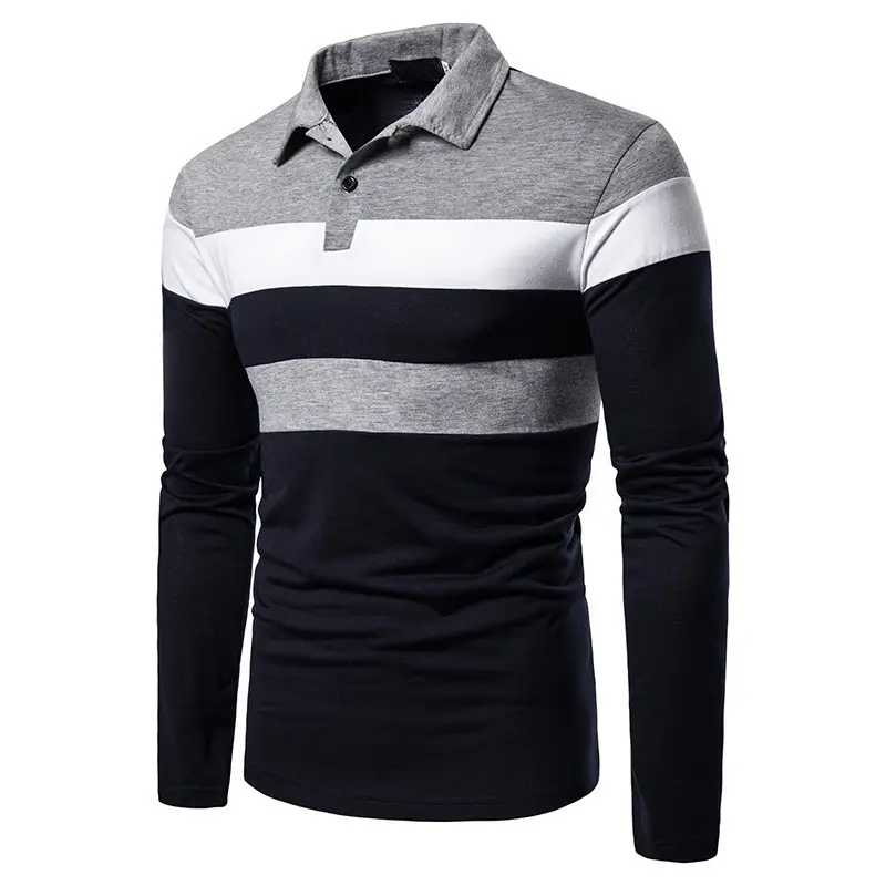 Men's Long Sleeve Polo Shirt Red White Black Stripe - Image 7