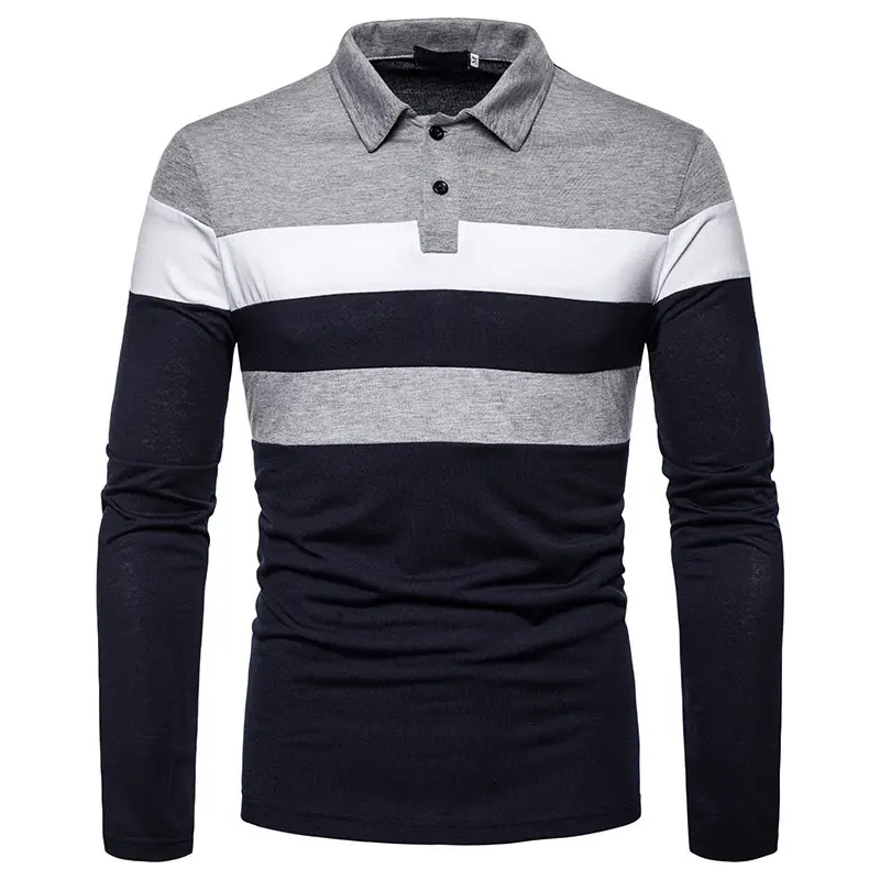 Men's Long Sleeve Polo Shirt Red White Black Stripe - Image 3