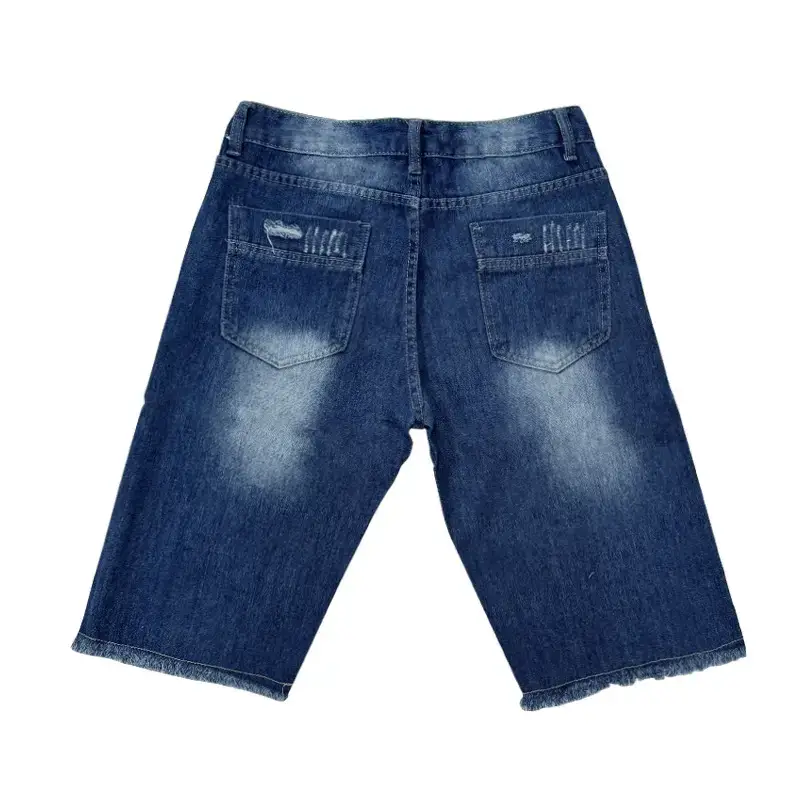 Ripped Slim Fit Men's Blue Denim Shorts - Image 5