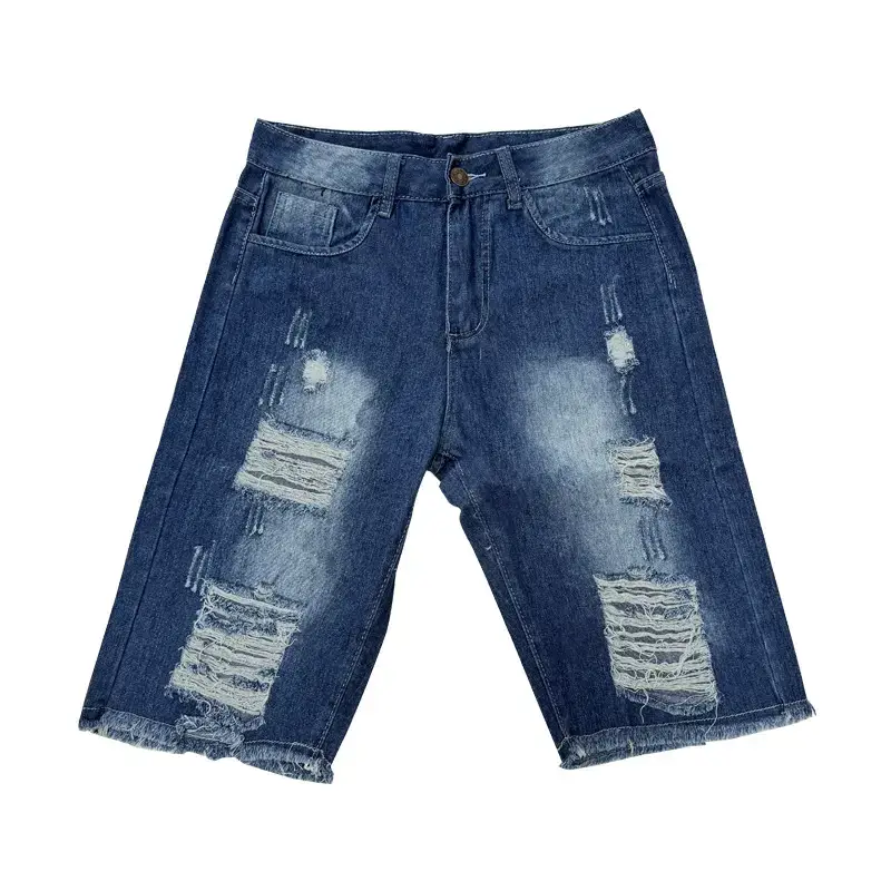 Ripped Slim Fit Men's Blue Denim Shorts - Image 6