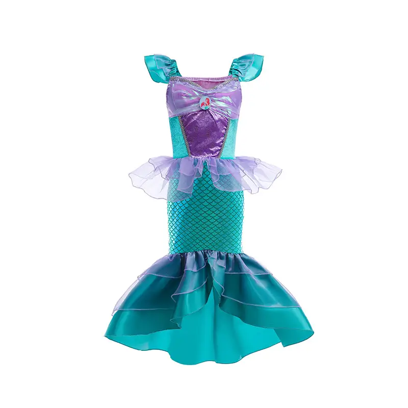 Girls Mermaid Skirt Dress Purple Teal Summer Party Wear - Image 3