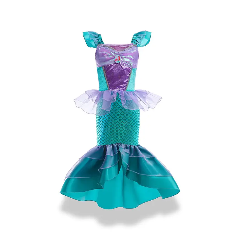 Girls Mermaid Skirt Dress Purple Teal Summer Party Wear - Image 6