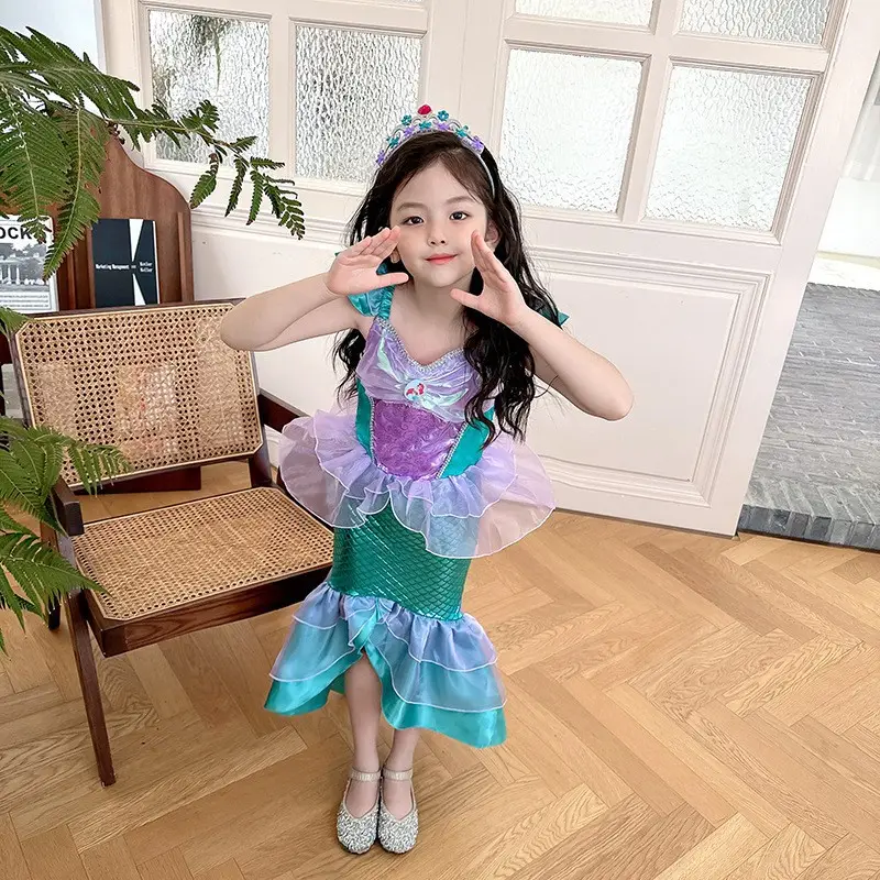Girls Mermaid Skirt Dress Purple Teal Summer Party Wear — feature 11