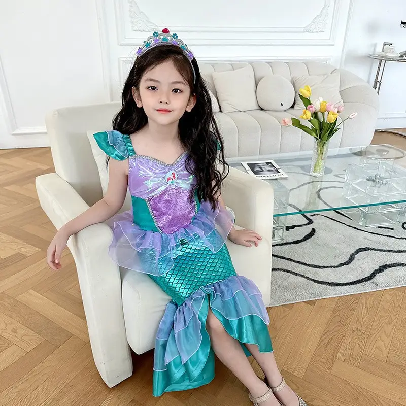 Girls Mermaid Skirt Dress Purple Teal Summer Party Wear — feature 12
