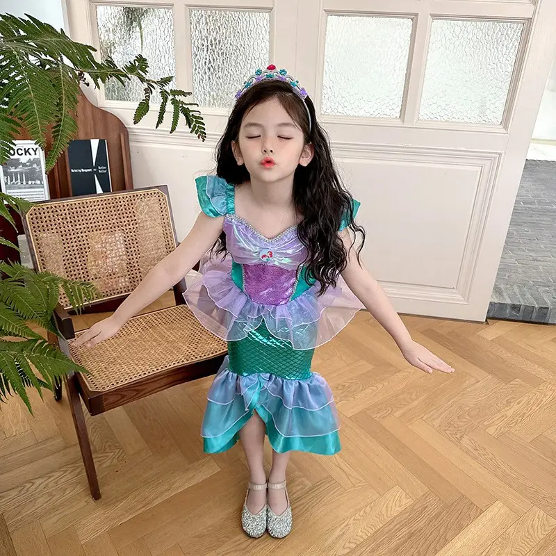 Girls Mermaid Skirt Dress Purple Teal Summer Party Wear — feature 13