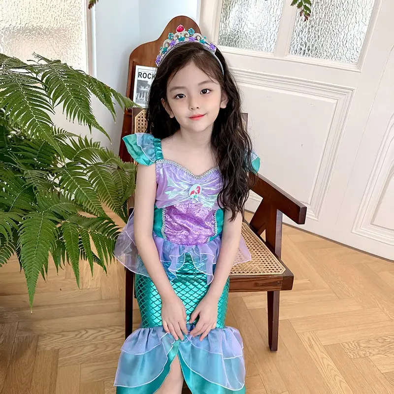 Girls Mermaid Skirt Dress Purple Teal Summer Party Wear — feature 14
