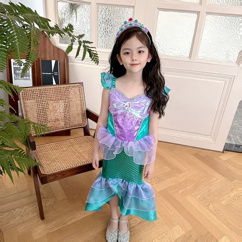 Girls Mermaid Skirt Dress Purple Teal Summer Party Wear — feature 15