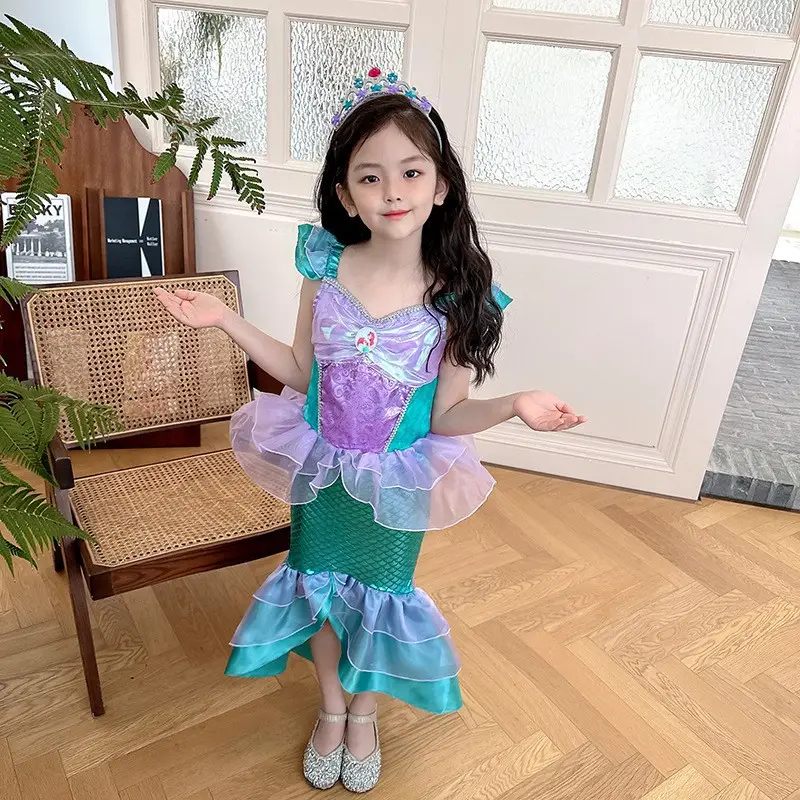 Girls Mermaid Skirt Dress Purple Teal Summer Party Wear — feature 16