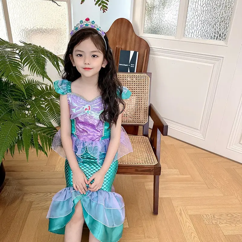 Girls Mermaid Skirt Dress Purple Teal Summer Party Wear — feature 17