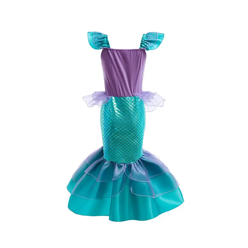 Girls Mermaid Skirt Dress Purple Teal Summer Party Wear — feature 5