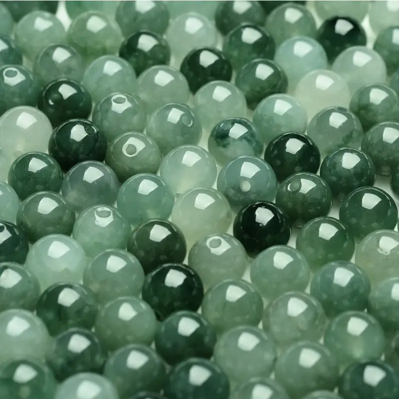 Natural Jade Green Round Beads for DIY Jewelry