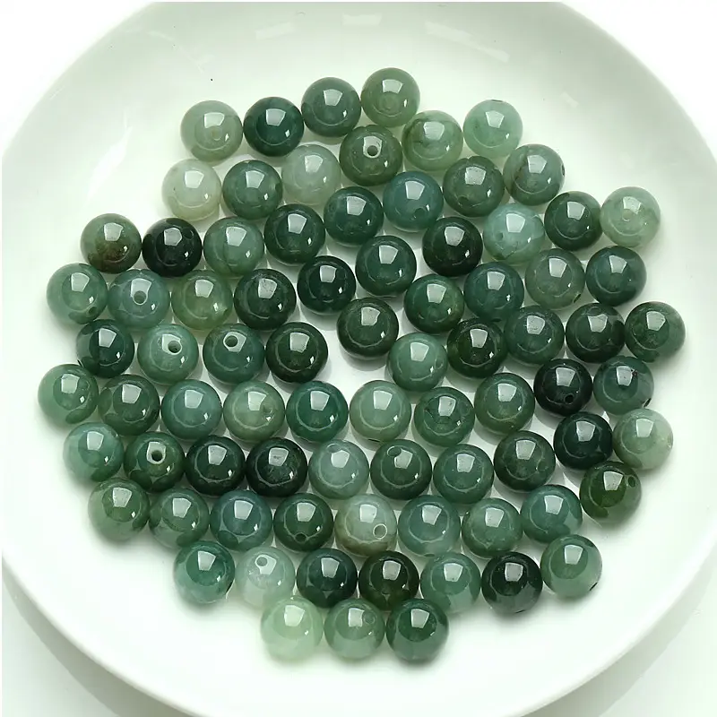 Natural Jade Green Round Beads for DIY Jewelry