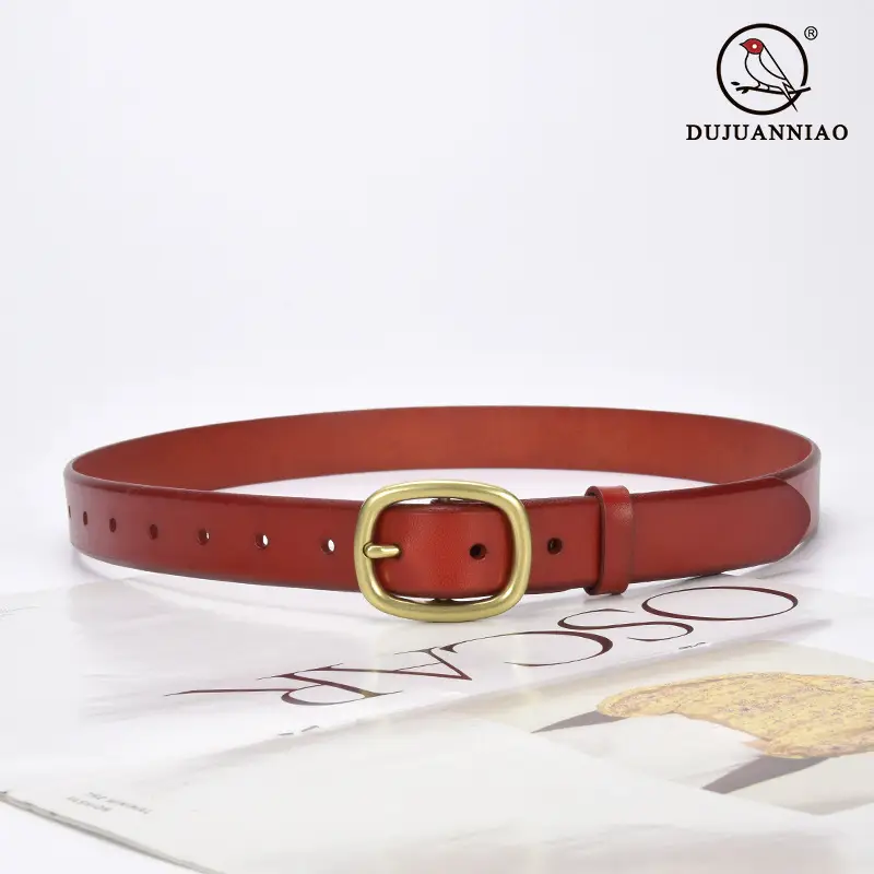 Women's Brown Leather Belt with Gold Buckle - Image 8