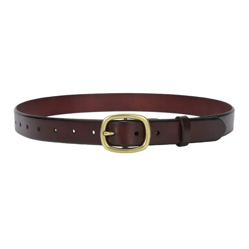 Women's Brown Leather Belt with Gold Buckle - Image 9
