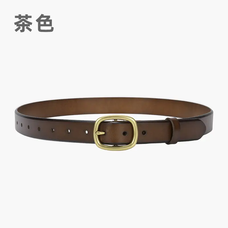 Women's Brown Leather Belt with Gold Buckle