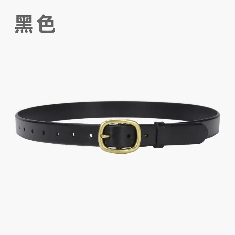 Women's Brown Leather Belt with Gold Buckle - Image 2