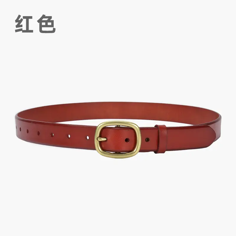 Women's Brown Leather Belt with Gold Buckle - Image 3
