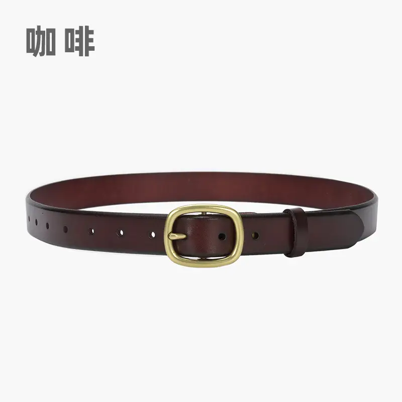 Women's Brown Leather Belt with Gold Buckle - Image 4