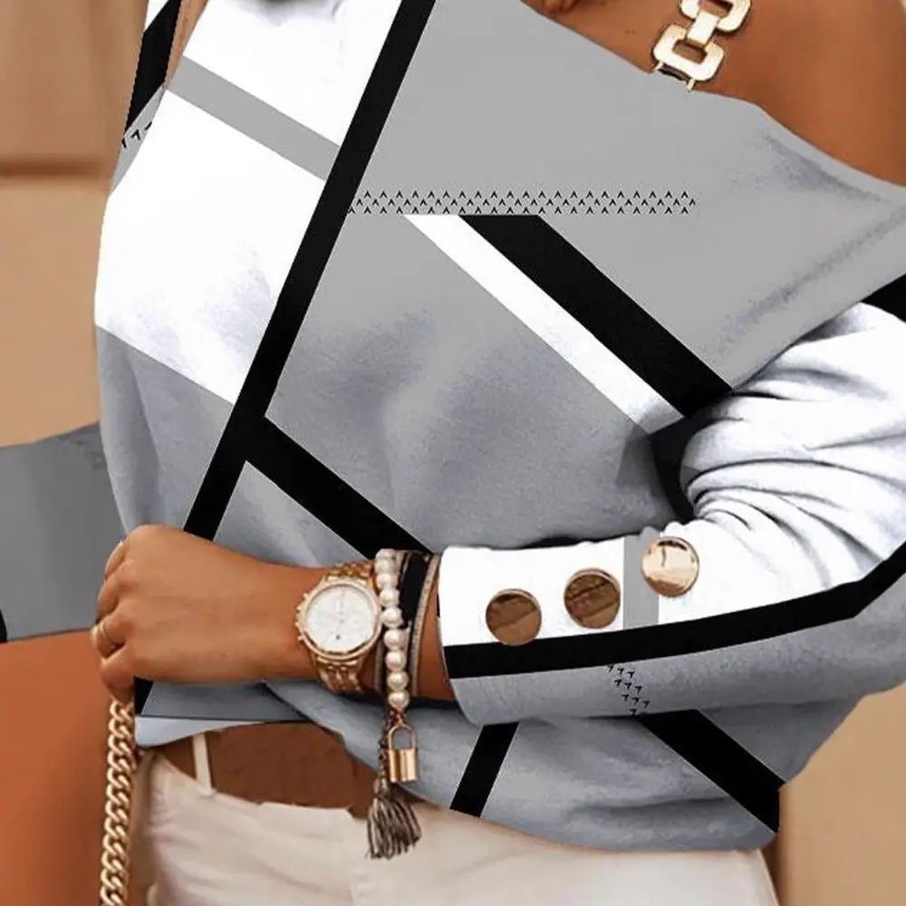 2022 Women Long Sleeve Chain Neck Jacket with Button Decor - Image 3