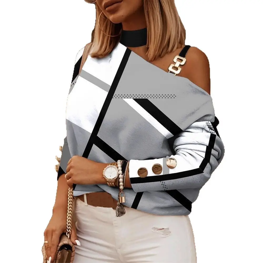 2022 Women Long Sleeve Chain Neck Jacket with Button Decor - Image 6