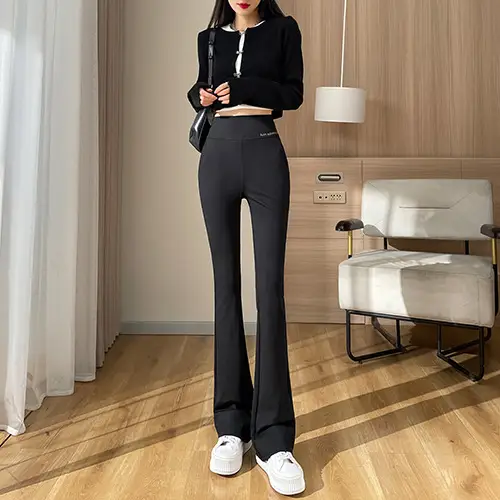 Women Black Flared Slimming Pants Spring Fall 2025 - Image 2