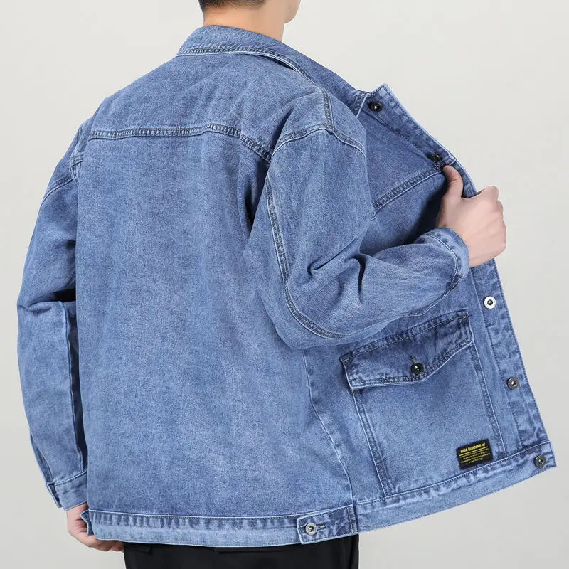 Men Denim Jacket Grey Multi-Pocket Large - Image 5