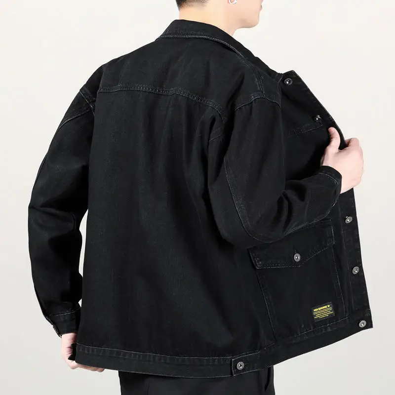 Men Denim Jacket Grey Multi-Pocket Large - Image 7