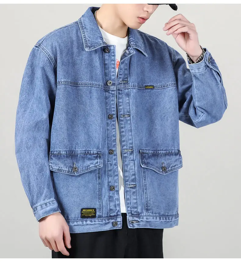 Men Denim Jacket Grey Multi-Pocket Large — feature 12