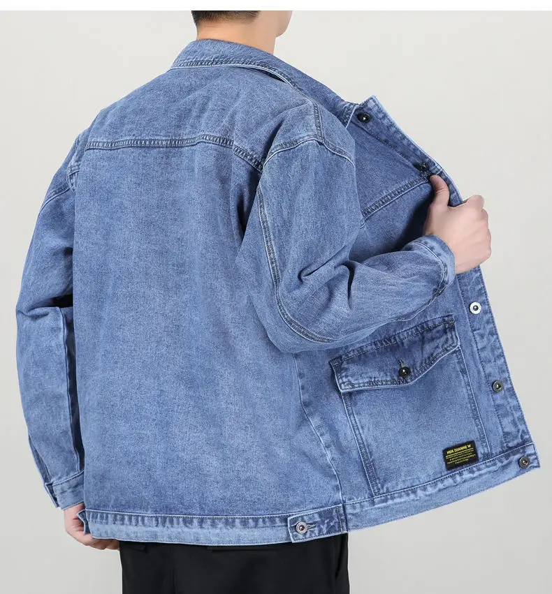 Men Denim Jacket Grey Multi-Pocket Large — feature 14
