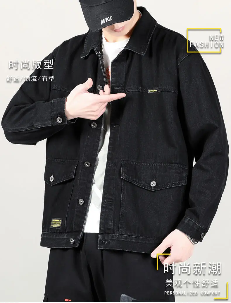 Men Denim Jacket Grey Multi-Pocket Large — feature 2
