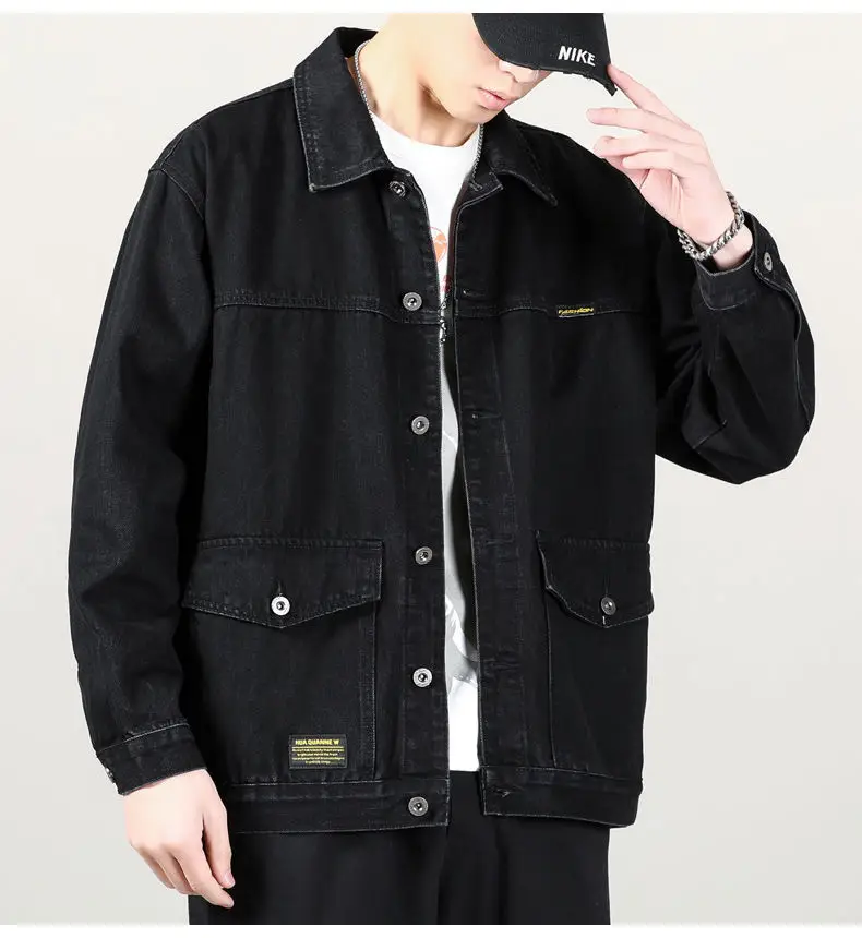 Men Denim Jacket Grey Multi-Pocket Large — feature 8