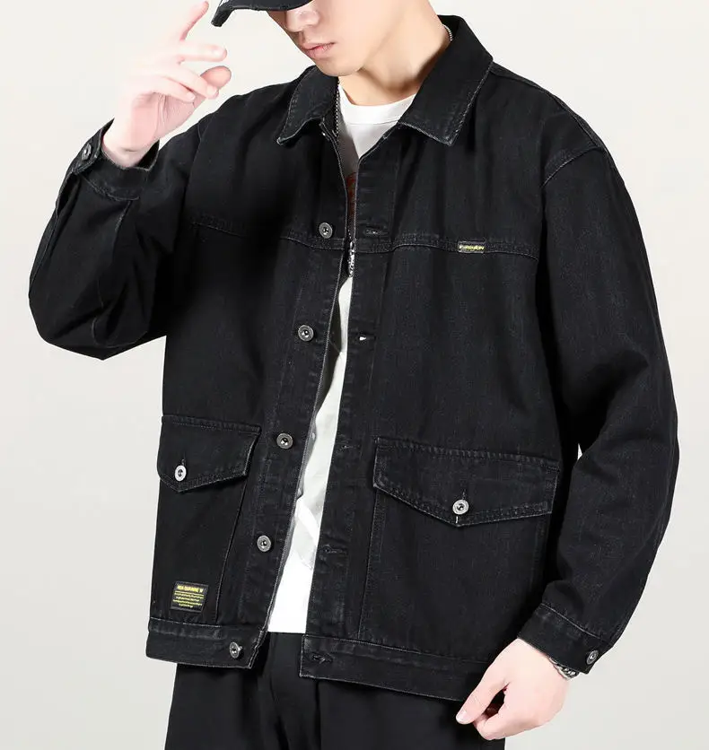 Men Denim Jacket Grey Multi-Pocket Large — feature 9