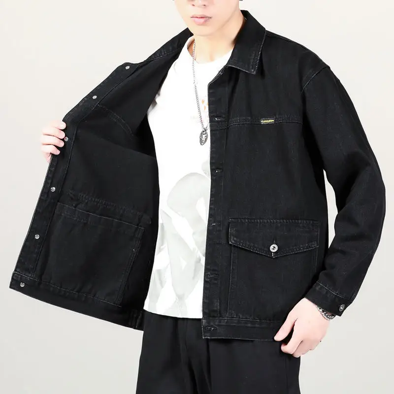 Men Denim Jacket Grey Multi-Pocket Large - Image 2