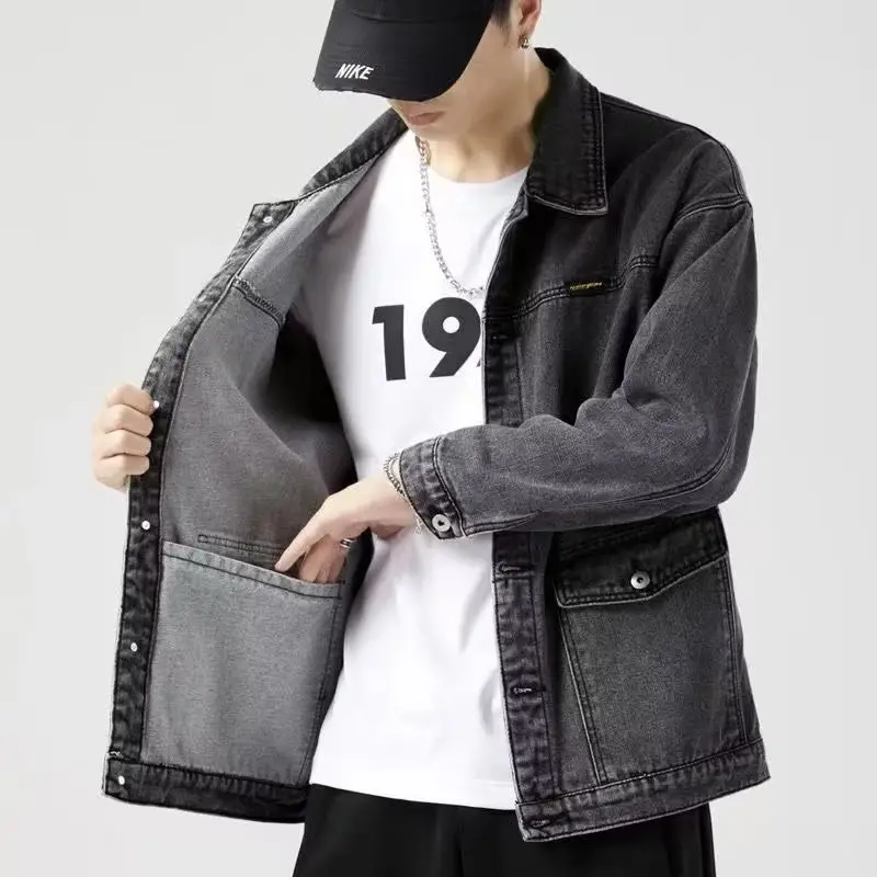 Men Denim Jacket Grey Multi-Pocket Large - Image 3