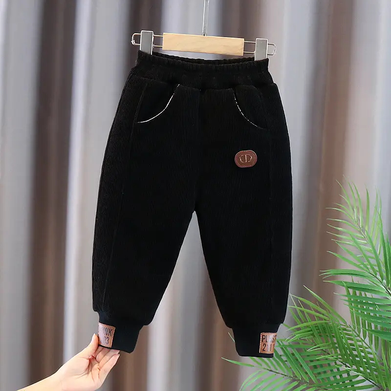 Winter Black Cotton Padded Kids Pants for Boys