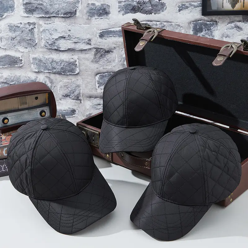 2025 Quilted Baseball Cap for Men Women Cold Warm Black - Image 3