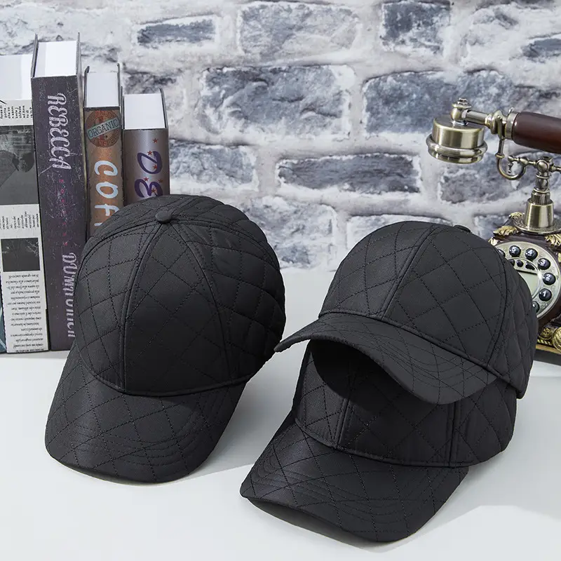2025 Quilted Baseball Cap for Men Women Cold Warm Black - Image 4