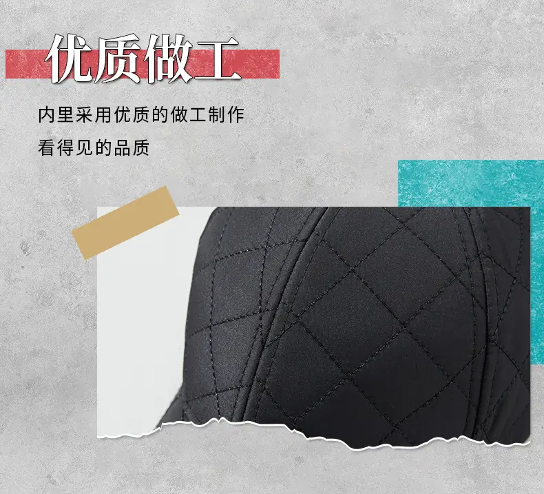 2025 Quilted Baseball Cap for Men Women Cold Warm Black — feature 20