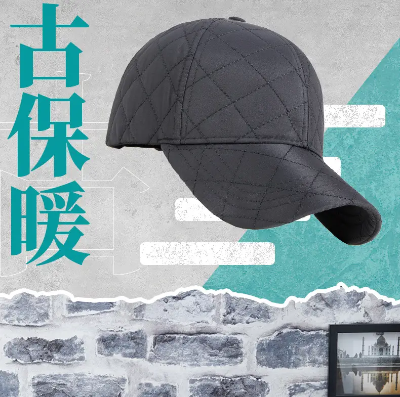 2025 Quilted Baseball Cap for Men Women Cold Warm Black — feature 3