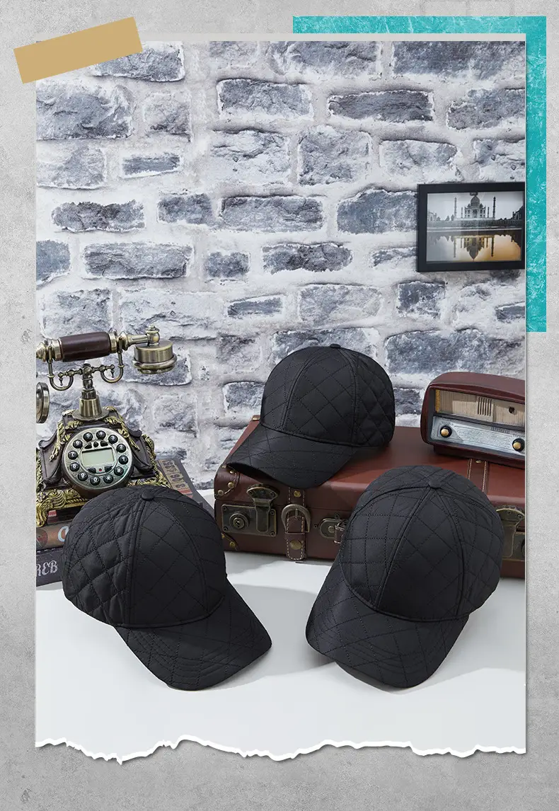 2025 Quilted Baseball Cap for Men Women Cold Warm Black — feature 6